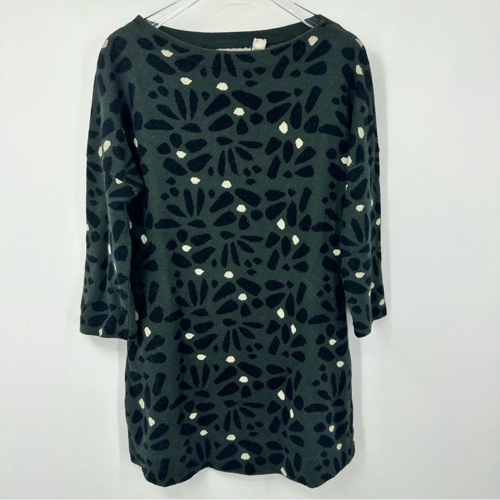 Field Flower Floral Sweater Tunic Long Sleeves Dark Blue Green White XS | AP037